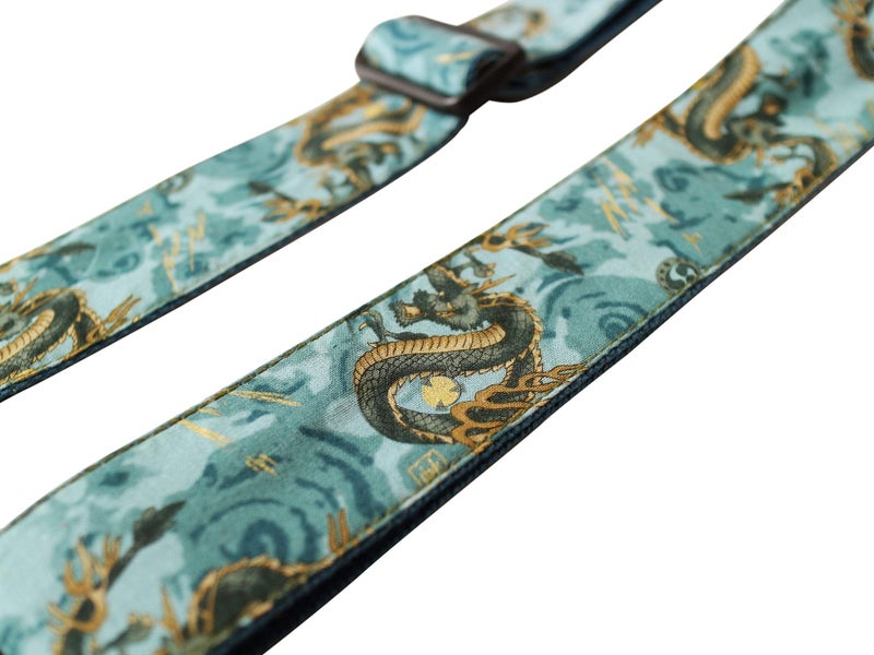 MUSIC FIRST Original Design, 2 inch width (5cm), Ukiyoe Style â€œThe Dragon Kingâ€ Soft Muslin & Genuine Leather Delux Banjo Strap, With 2 pieces of MUSIC FIRST Leather Strap Locker. (The Dragon King) - Image 4